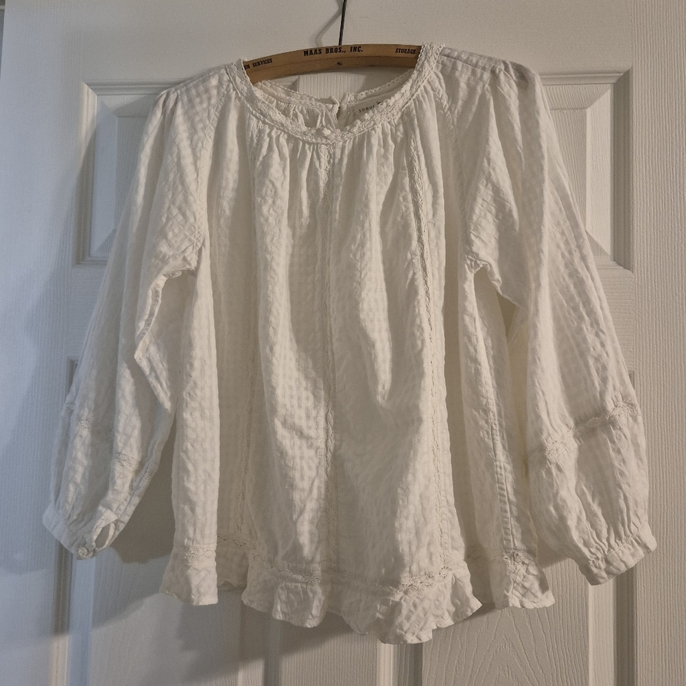 Soeur White Gingham Peasant Blouse